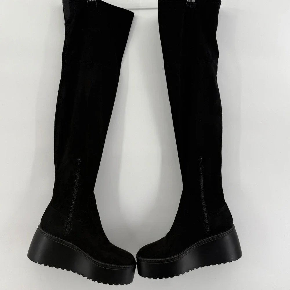 Nine West HOJO 2 Womens Black Faux Suede Platform Over The Knee Boots 8M